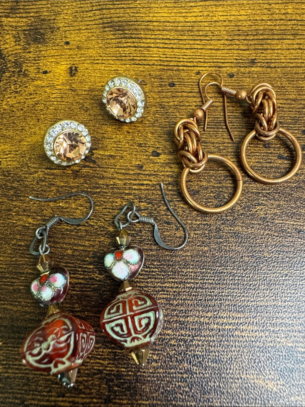 Mixed Women's Earring Set in Gold, Copper and Peach